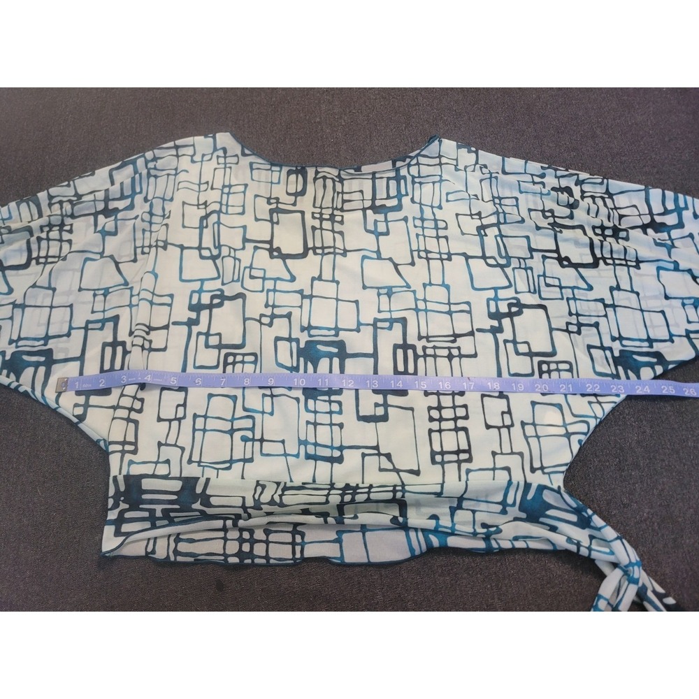 Vintage 90s Y2K Bat Wing Top Sheer Baby Blue Geometric Fang Glam L/XL Tie Waist - Picture 9 of 12